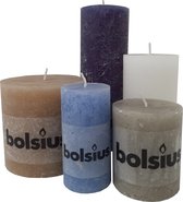 Bolsius rustieke stompkaarsen set koele kleuren mix (grijs, blauw, wit & taupe)