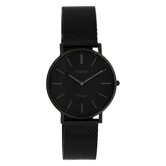 OOZOO Vintage series – Zwarte horloge met zwarte metalen mesh armband – C9935 – Ø32