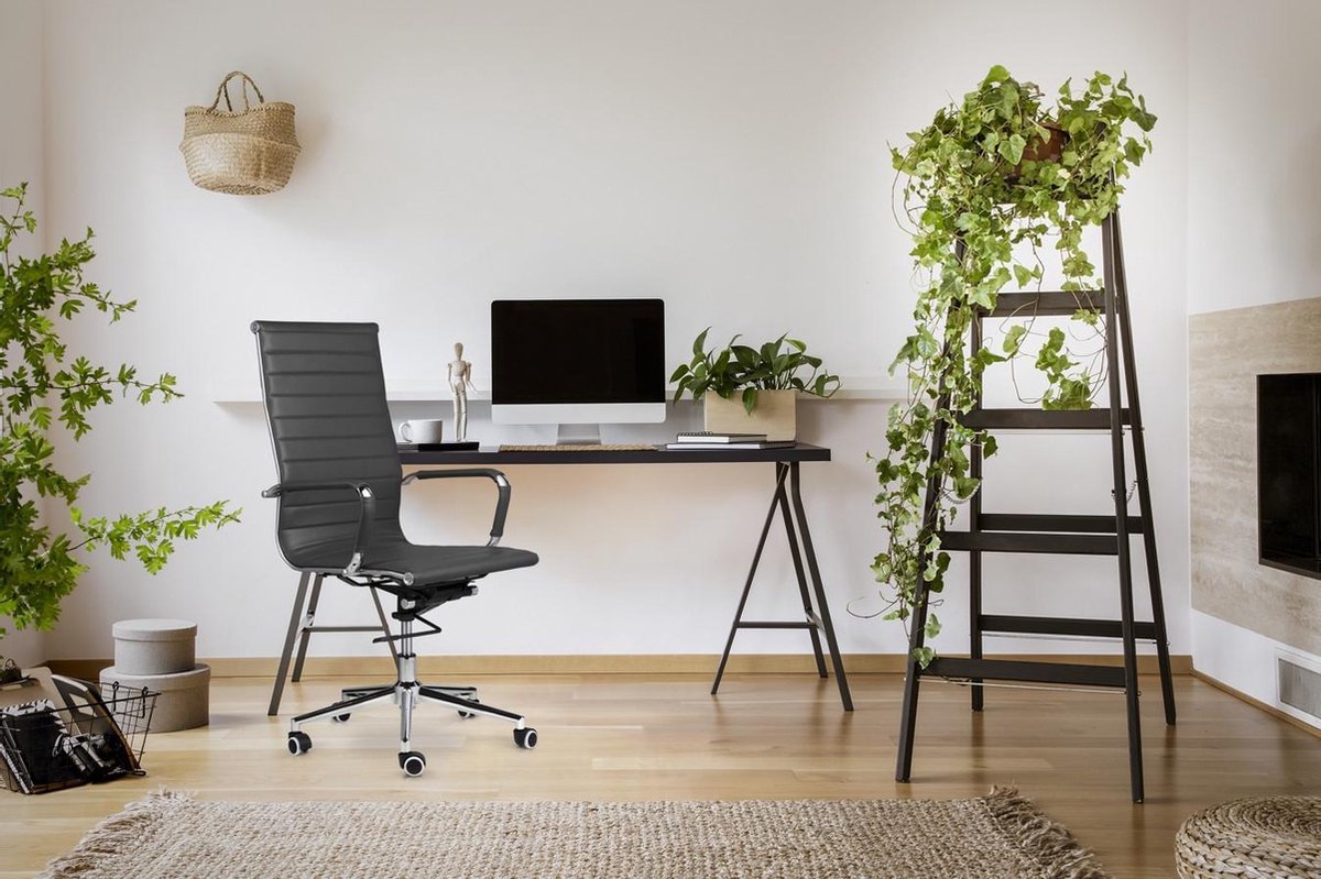 LIFA LIVING Bureaustoel Brisbane - Donkergrijs - Leer - Modern - Ergonomisch - Verstelbaar - Draagcapaciteit: 150 kg