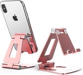 Telefoon en Tablet houder - Ergonomisch design - Opvouwbaar - Smartphone standaard voor Bureau of Tafel - Rose Goud