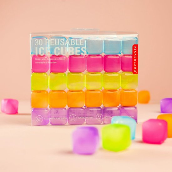 Kikkerland Herbruikbare ijsblokjes - Set van 30 - Ijsblokjesvorm - Kleur - Zomer - Cocktails