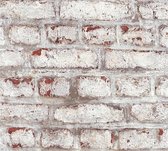 Steen tegel behang Profhome 362801-GU vliesbehang glad met natuur patroon mat wit bruin grijs 5,33 m2