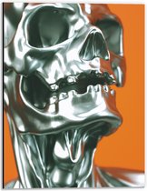 Dibond - Zilveren Doodskop op Oranje Achtergrond - 30x40cm Foto op Aluminium (Wanddecoratie van metaal)