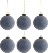 J-Line Kerstballen met parels - glas - ijsblauw - small - doos van 6 stuks - kerstboomversiering