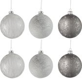 J-line Doos Van 6 Kerstbal 2 Transparant + 2 Licht Grijs + 2 Grijs Glas