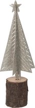 J-Line kerstboom - hout/metaal glitter/zilver/naturel - 2 stuks