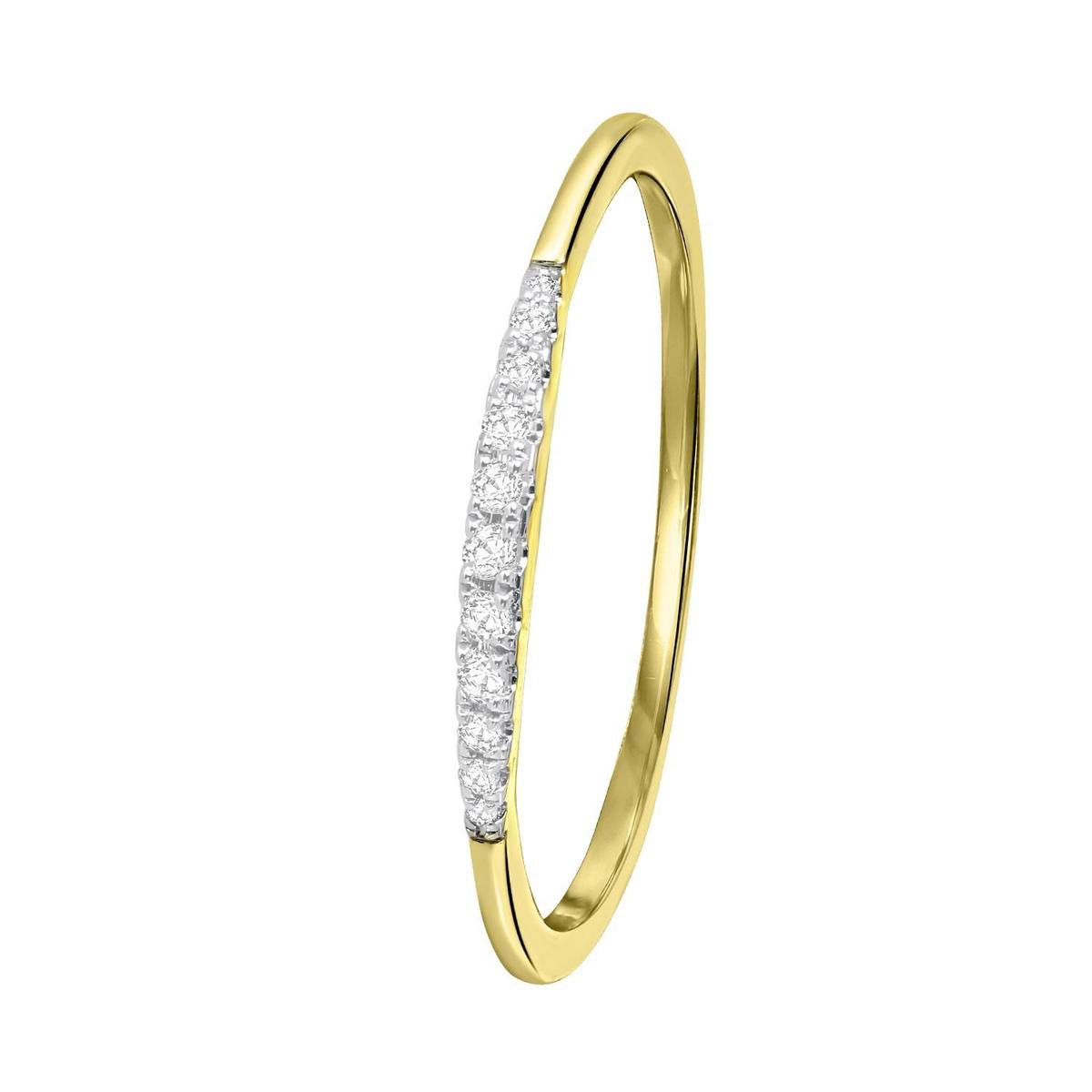 Lucardi Dames Ring met 11 diamanten 0,06ct - Ring - Cadeau - 14 Karaat Goud - Geelgoud