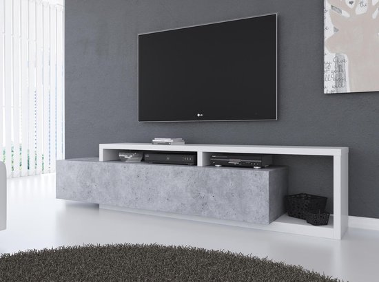 Meubella - Meuble TV Bello - Béton - Blanc - 219 cm