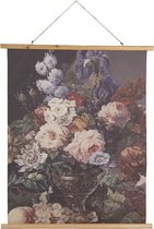 Clayre & Eef Wandkleed 80*2*100 cm Zwart, Roze Hout, Textiel Rechthoek Bloemen Wanddoek Wandhanger Wandkaart