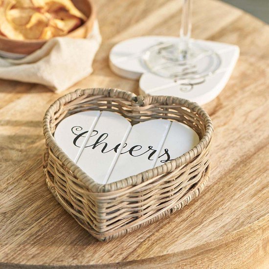 Riviera Maison Onderzetters Voor Glazen - Rustic Rattan Heart Coasters -  Bruin | bol.com