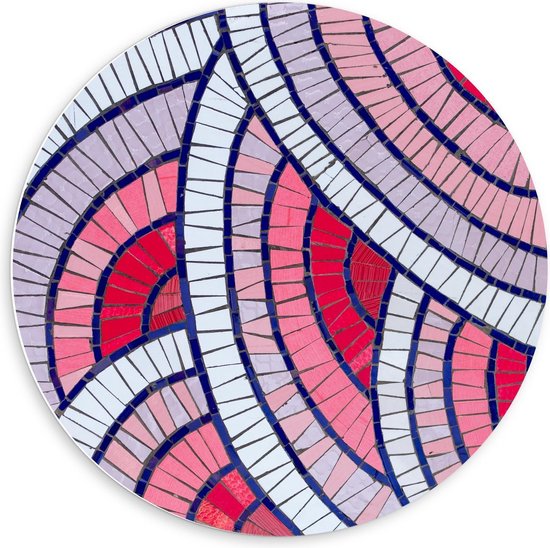 Forex Wandcirkel - Kunst Met Roze en Rode Tegels - 60x60cm Foto op Wandcirkel (met ophangsysteem)