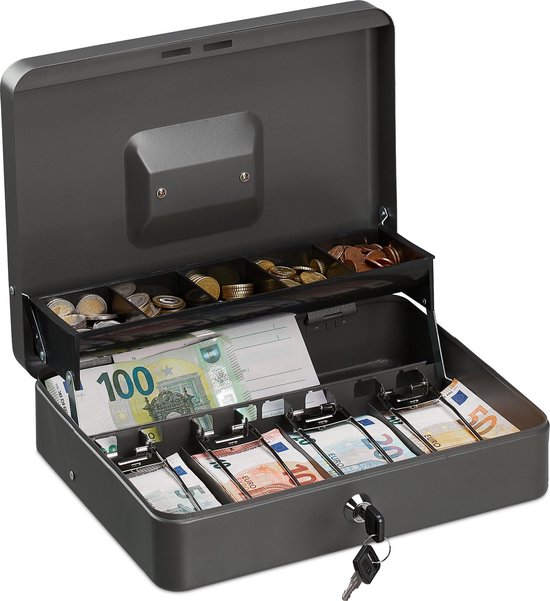 Relaxdays geldkistje met slot - - geldkluis - geldcassette - 2 sleutels -... | bol.com
