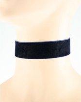 Choker Navy Blue 1 inch velvet with velcro Blauw