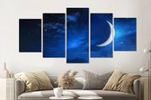 Schilderij -Maan en sterren,   5 luik, 200x100cm, Premium print
