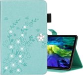 Voor iPad Pro 11 (2020) Diamond Encrusted Plum Blossom Embossing Pattern Horizontale flip lederen tas met houder en kaartsleuf (groen)
