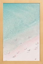 JUNIQE - Poster in houten lijst Beach Love -60x90 /Ivoor & Turkoois