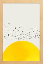 JUNIQE - Poster in houten lijst A Thousand Birds -20x30 /Geel