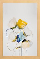 JUNIQE - Poster in houten lijst Aquarel met bloemen -40x60 /Geel &