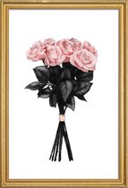 JUNIQE - Poster met houten lijst Roze boeket illustratie -13x18 /Roze