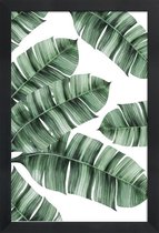 JUNIQE - Poster met houten lijst Palmbladeren -13x18 /Groen & Wit