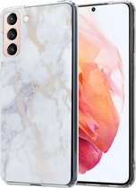 shieldcase metallic white marmble geschikt voor Samsung s21 hoesje - wit- hardcase hoesje marmer look - telefoonhoesje marmeren uitstraling - book case - backcover beschermhoesje