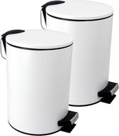 2x stuks vuilnisbakken/pedaalemmers wit 3 liter 25 cm -  Kleine prullenbakken