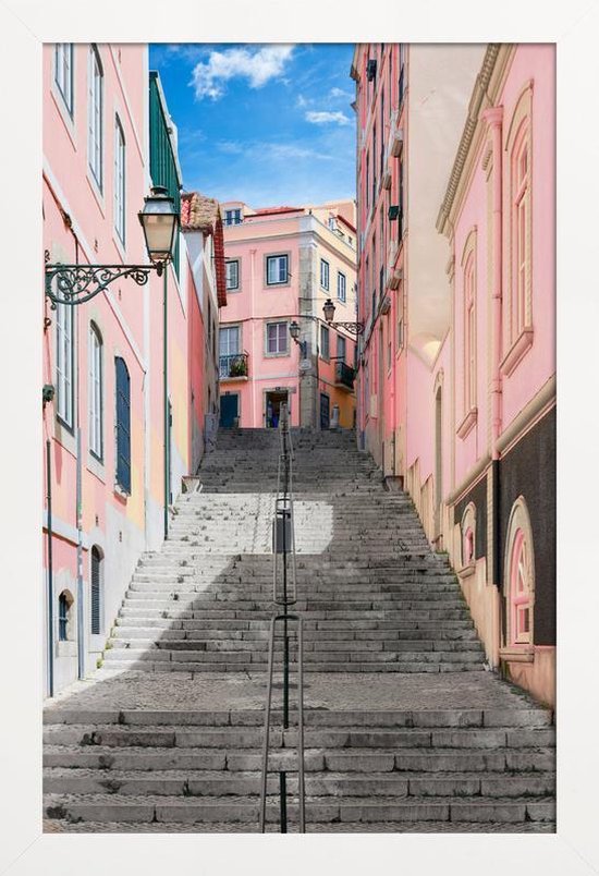 JUNIQE - Poster in houten lijst Pink Stairway -40x60 /Roze