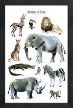 JUNIQE - Poster in houten lijst Animals of Africa -60x90 /Bruin &