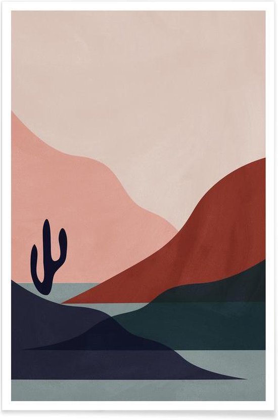 JUNIQE - Poster Desert -40x60 /Grijs & Rood