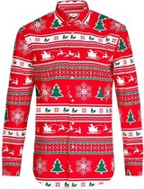 OppoSuits Winter Wonderland Shirt - Heren Overhemd - Kerst - Blauw - Maat EU 45/46