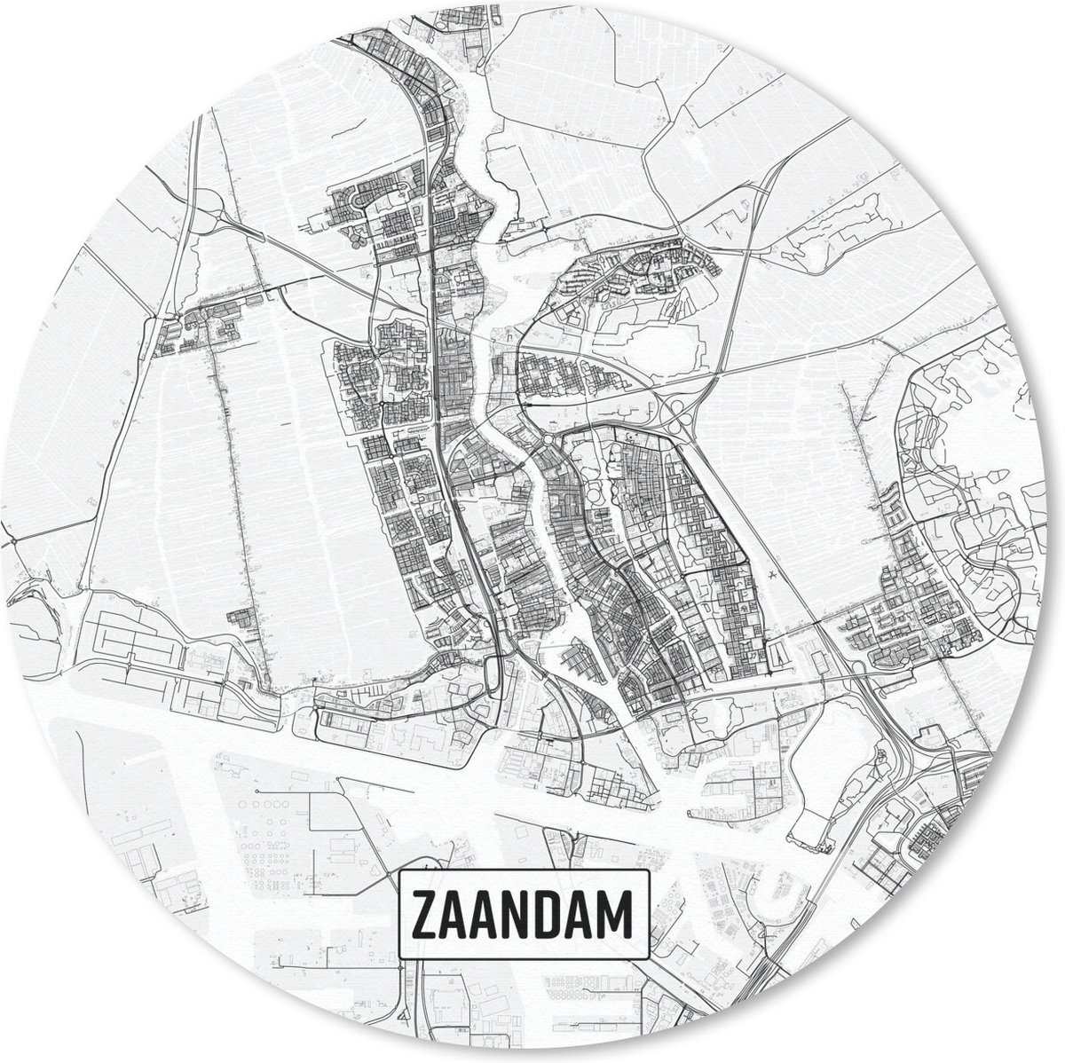 Muismat rond 30x30 cm - Mousepad Stadskaart Zaandam - Ronde muismatten