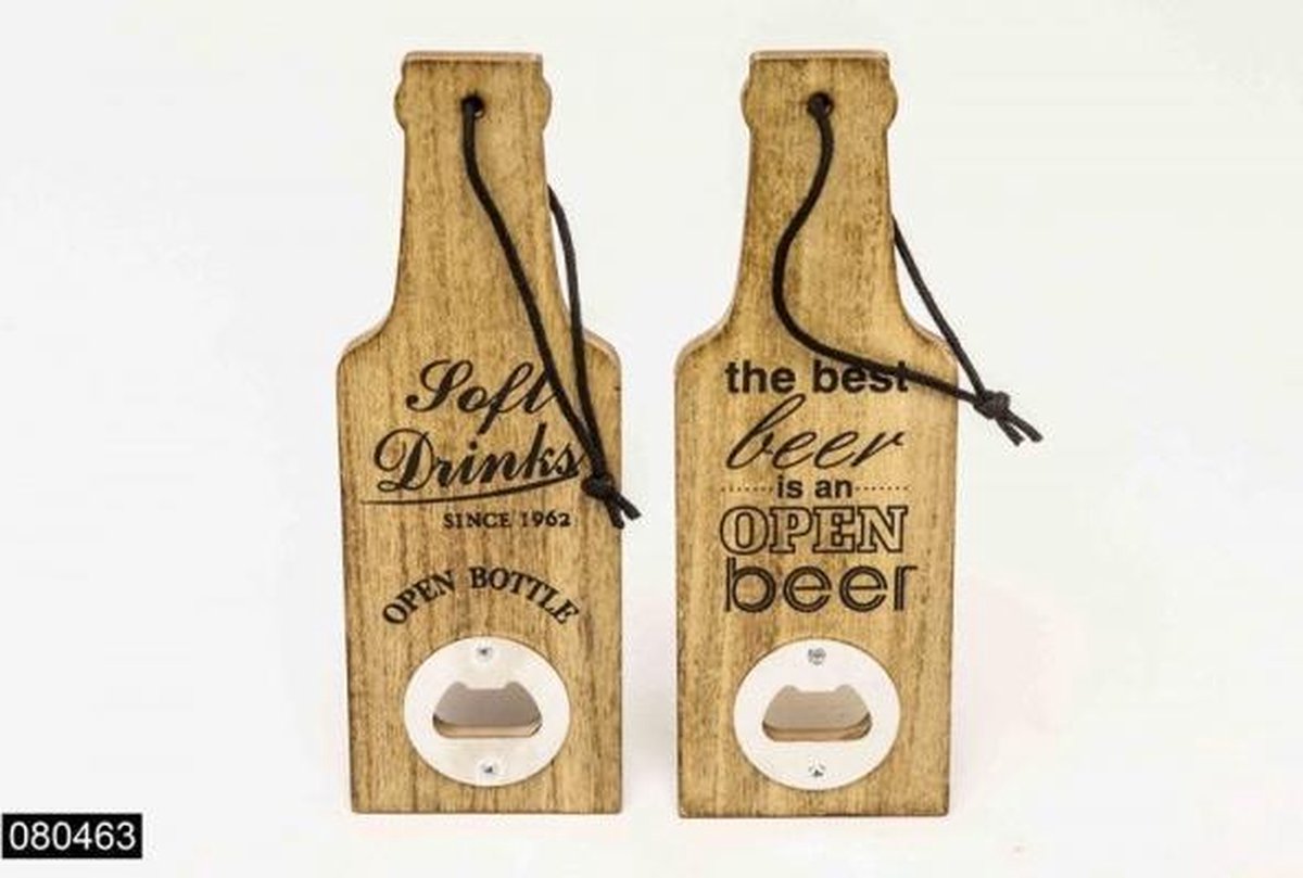 Flesopener met tekst Hout 7 x 20 cm