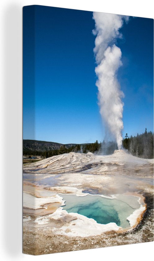 Un geyser actif avec des roches blanches dans le parc national de Yellowstone sur toile 90x140 cm - Tirage photo sur toile (Décoration murale salon / chambre)