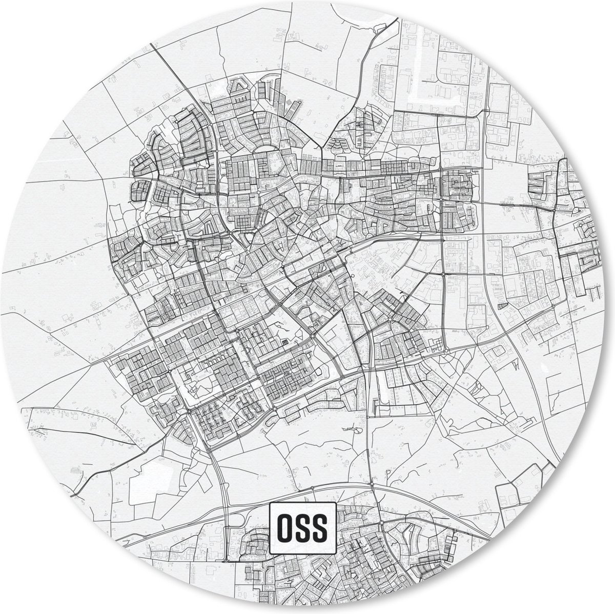 Muismat rond 30x30 cm - Mousepad Stadskaart Oss - Ronde muismatten
