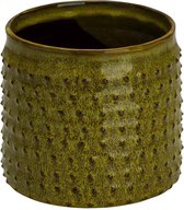Bloempot voor Binnen en Buiten - Plantenbak - Plantenpot - Grasgroen - 13,5x13,5xh12,5cm - Cilindrisch aardewerk