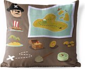 Coussins d'extérieur - Jardin - Illustration enfant carte au trésor et pirate avec attributs - 50x50 cm