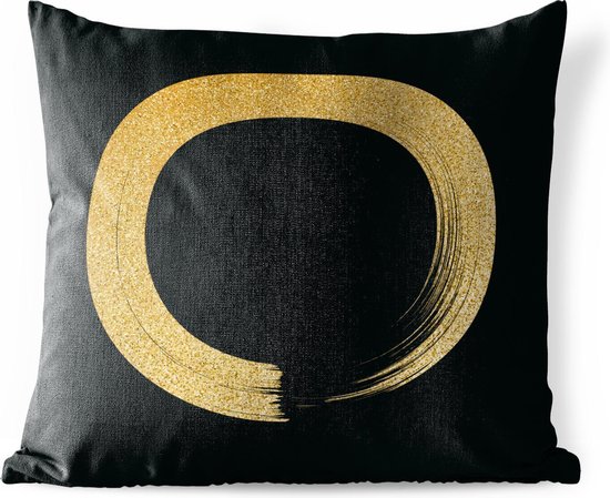 Buitenkussens - Tuin - Cirkel van gouden glitter op een zwarte achtergrond - 50x50 cm