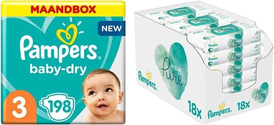 Tussendoortje Boven hoofd en schouder pak Pampers Baby-Dry maandbox maat 3 198 luiers en Aqua Pure 864 billendoekjes  Pakket | bol.com