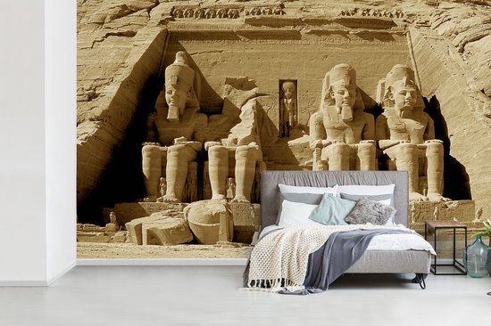 Behang - Fotobehang Tempel van Aboe Simbel in Nubia Aswan Egypte - Breedte 405 cm x hoogte 260 cm