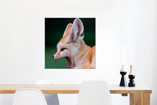 Zijaanzicht van een gapende woestijnvos Canvas 50x50 cm - Foto print op Canvas schilderij (Wanddecoratie woonkamer / slaapkamer) / Wilde dieren Canvas Schilderijen