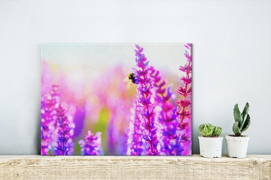 Fleurs avec abeille toile 60x40 cm - Tirage photo sur toile (Décoration murale salon / chambre) / Peintures Fleurs sur toile