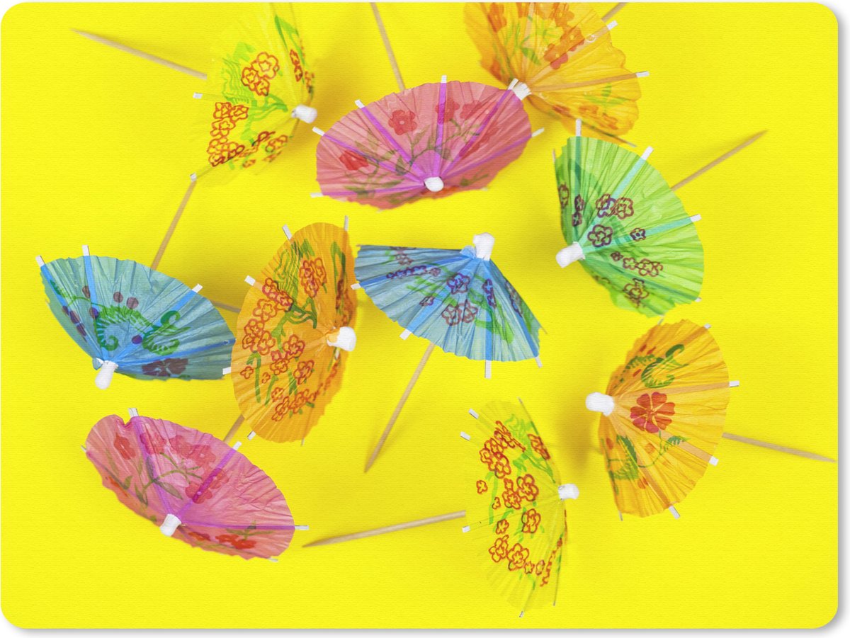Muismat Kleurrijke Kunst - Parasols op geel muismat rubber - 23x19 cm - Muismat met foto