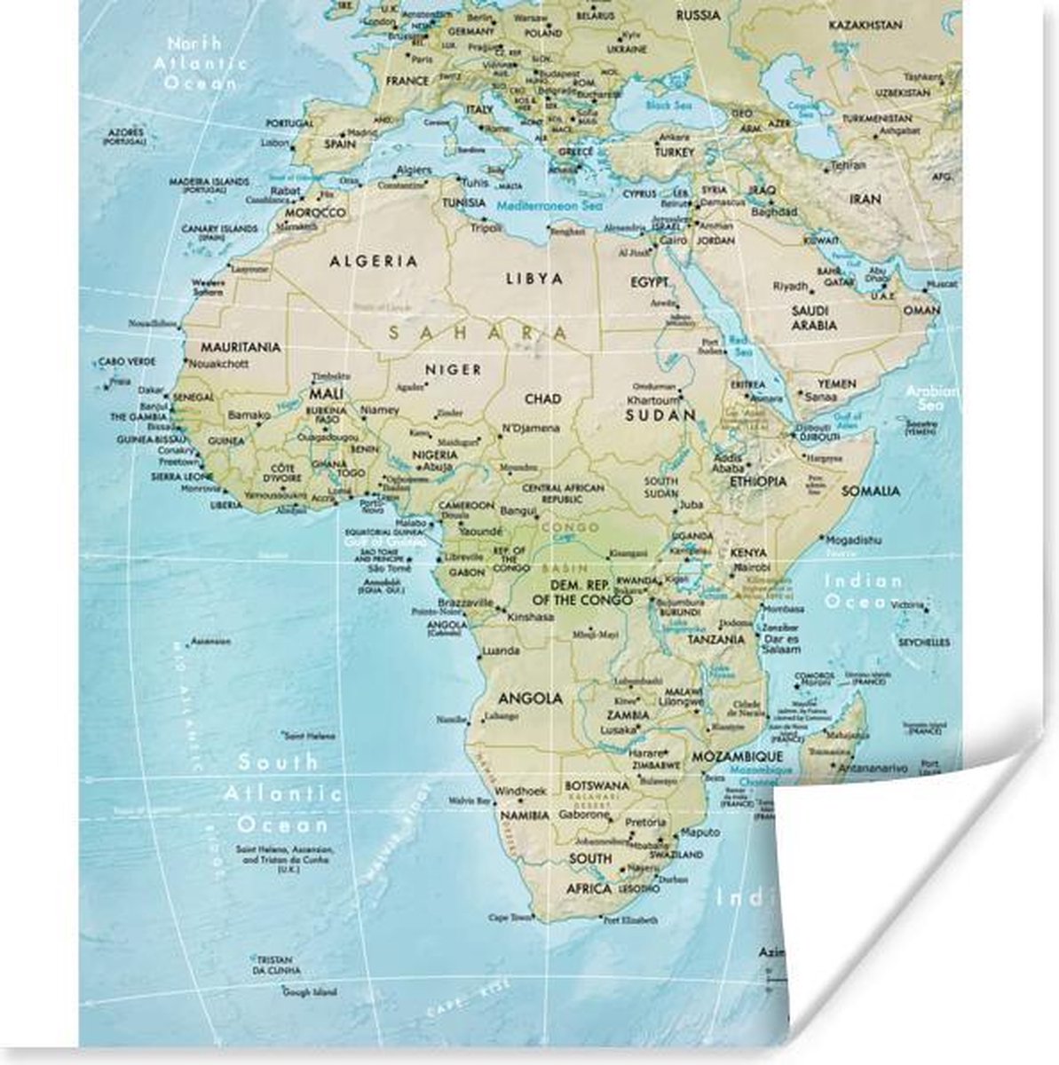 Kaart Van Afrika Met Namen 75X75 Cm - Foto Print Op Poster (Wanddecoratie  Woonkamer /... | Bol.Com
