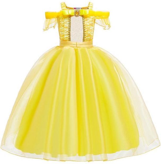 Prinses - Belle jurk - Belle en de beest -  Prinsessenjurk - Verkleedkleding - Goud