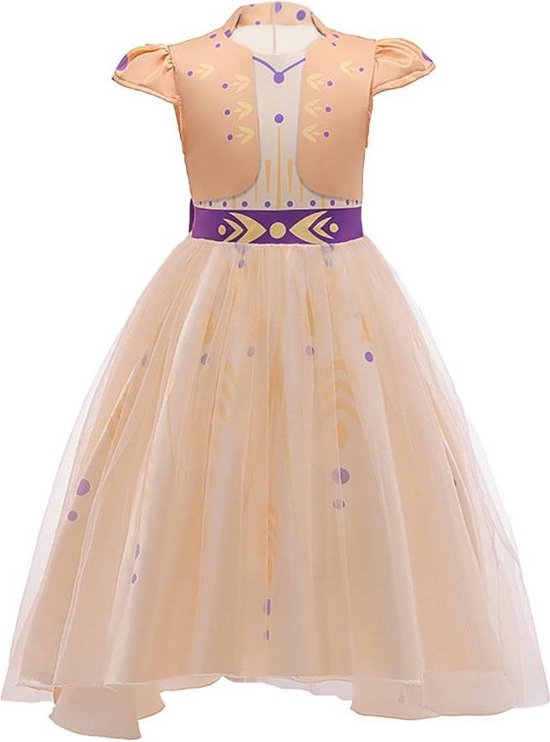 Prinses - Anna jurk - Frozen II - Frozen -  Prinsessenjurk - Verkleedkleding - Goud - Maat 110/116 (4/5 jaar)