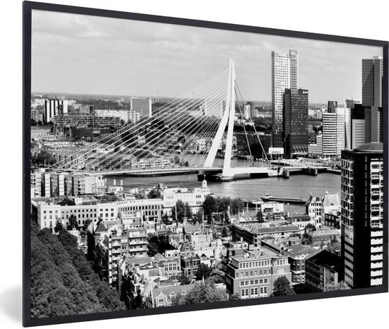 Foto in lijst - wit skyline van Rotterdam met de fotolijst zwart... |