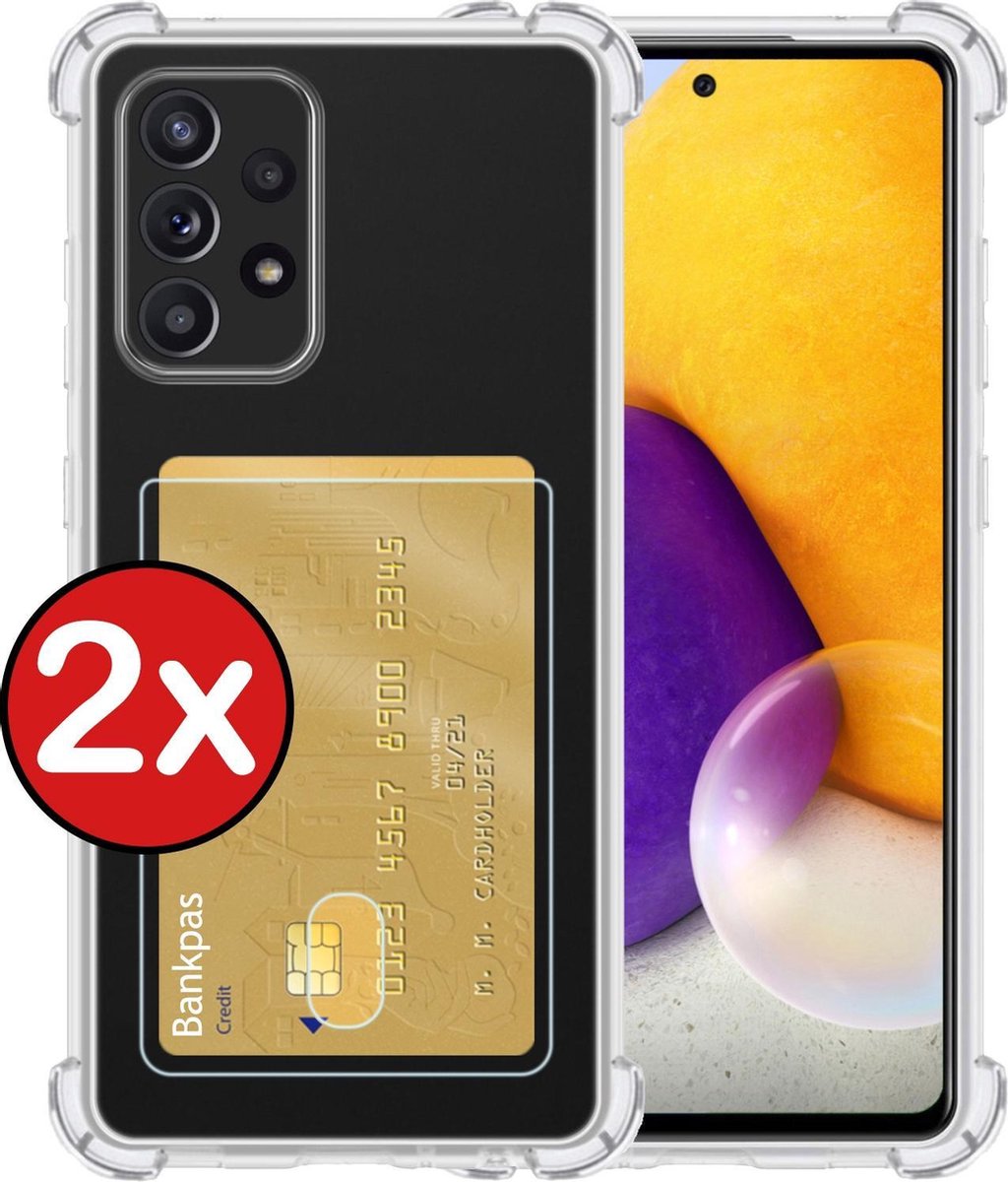 Hoesje - 2 Stuks - Geschikt voor Samsung Galaxy A72 - Met Pashouder en Kaarthouder - Telefoon Hoes Shockproof - Back Cover - Siliconen Case - Shock Proof - Pasjes Houder - Telefoonhoes - Transparant