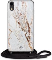 iPhone XR hoesje met koord - Marmer goud | Apple iPhone XR crossbody case | Zwart, Transparant | Marmer