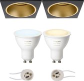 PHILIPS HUE - LED Spot Set GU10 - White Ambiance - Bluetooth - Luxino Minko Pro - Inbouw Vierkant - Mat Zwart/Goud - Verdiept - 90mm