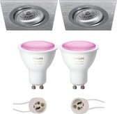 PHILIPS HUE - LED Spot Set GU10 - White and Color Ambiance - Bluetooth - Luxino Borny Pro - Inbouw Vierkant - Mat Zilver - Kantelbaar - 92mm